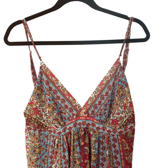 Oscar de la Renta 90s red blue floral boho adjustable strap sheer dress SIZE S - Picture 2 of 5